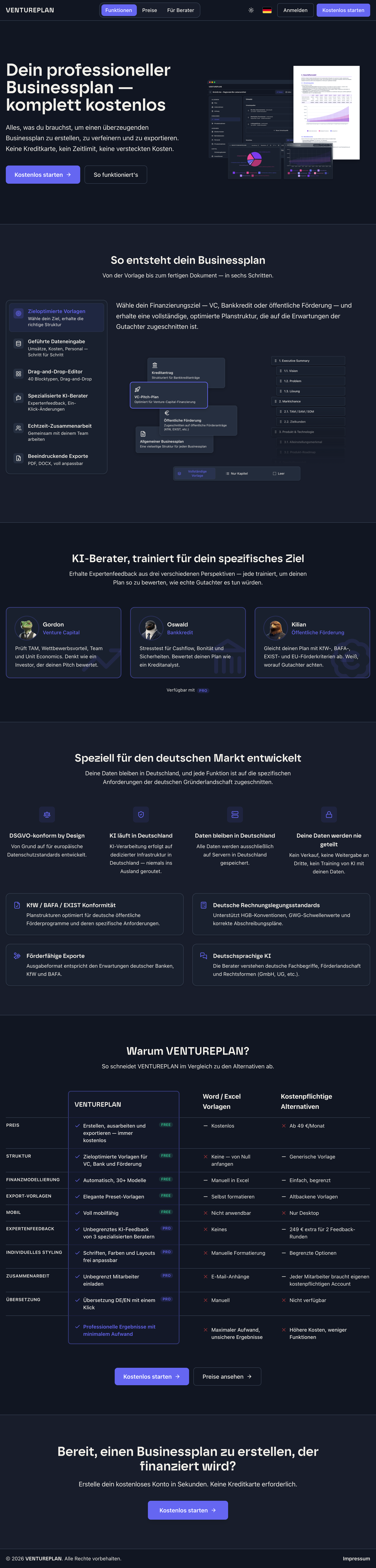 VenturePlan landing page